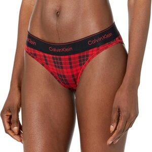 CALVIN KLEIN BLACK RED PLAID THICK LOGO WAISTBAND BIKINI PANTIES Underwear L NWT
